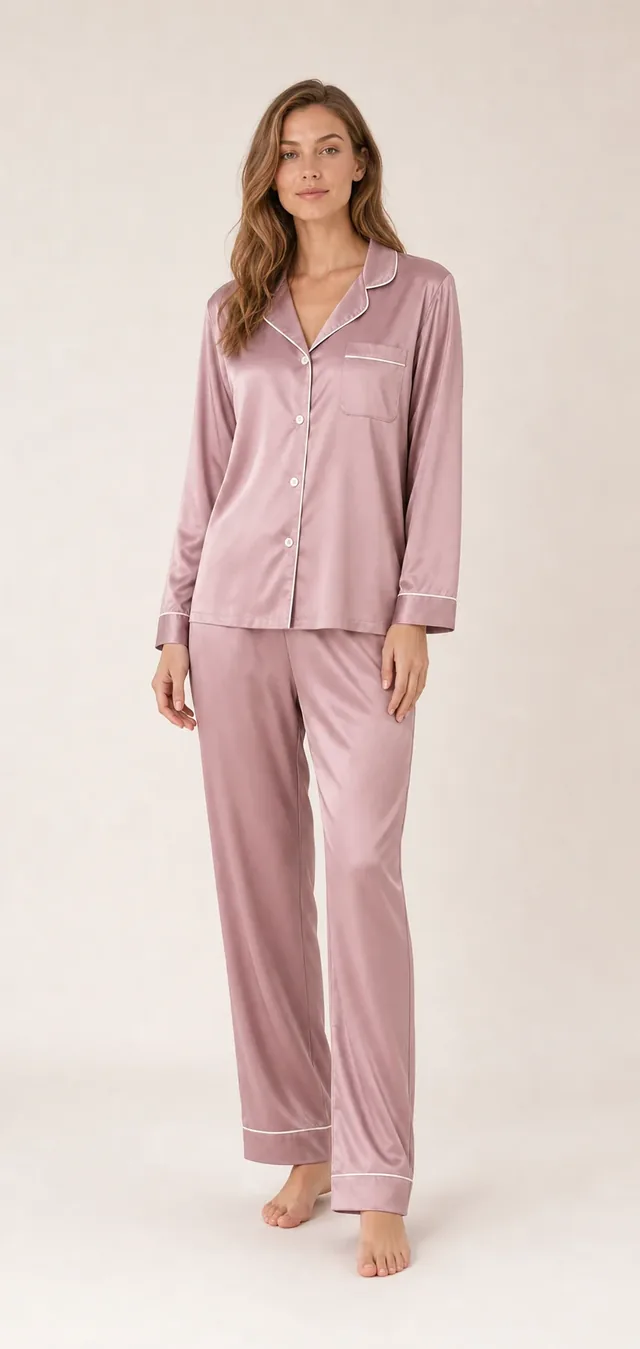 Women's Satin-Style Long Sleeve Pajama Set